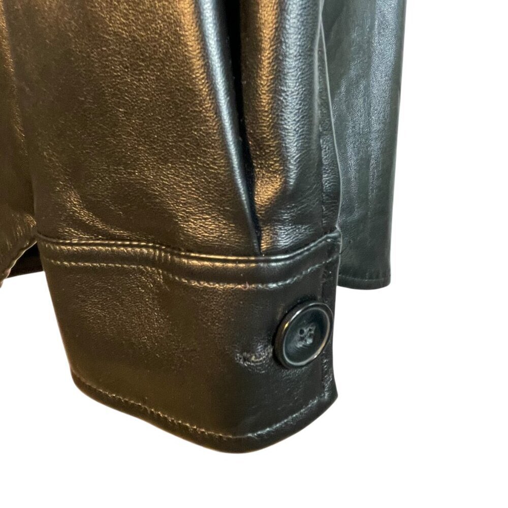 Nicole Miller Black Faux Leather Shacket Shirt Jacket Oversized M - Picture 8 of 11